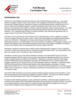 CV for Neil Broom Expert Witness in Computer Forensics Investigations in Chula Vista California
